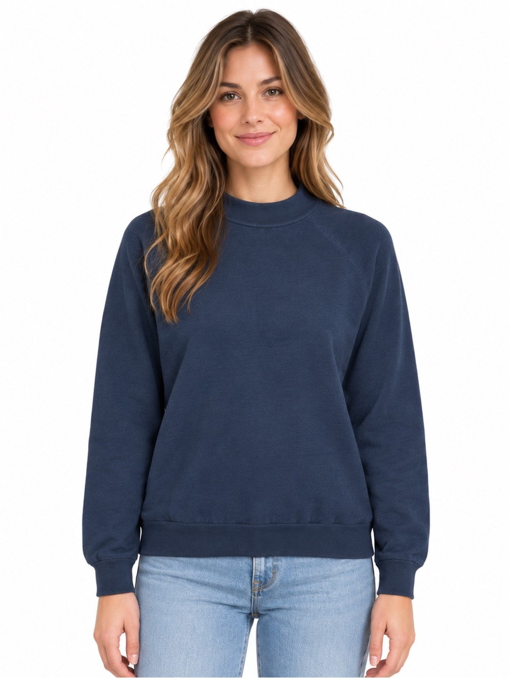 ZARA Raglan Mock Neck Sweatshirt Women’s Medium Navy Blue Long Sleeve Casual EUC